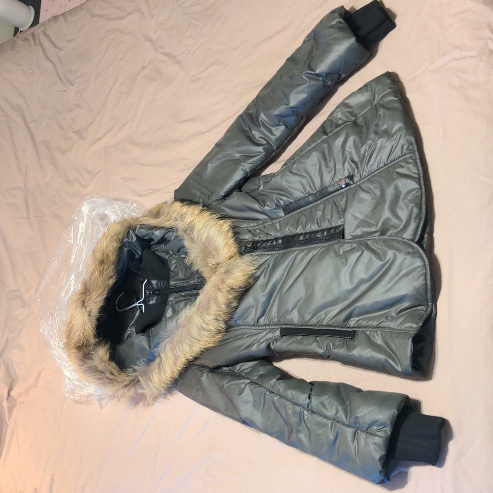 Sicily Fur hood Puffer Winter Parka Leather Details Similar To Mackage